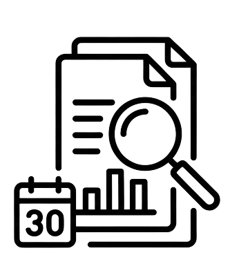 Continuous Assurance 3 - Razorthorn Security Documents with a magnifying glass and a 30 calendar, symbolizing data analysis and reporting.