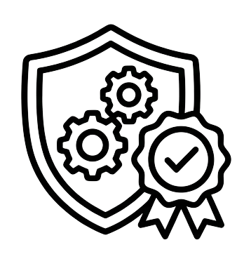 Continuous Assurance 4 - Razorthorn Security Shield with gears and a checkmark badge, symbolizing security, reliability, and certification.